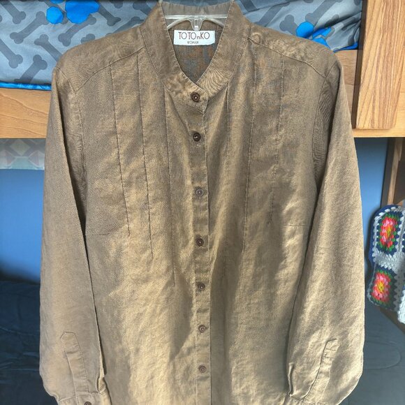 Totonko Beige Neru Collar Button Down Shirt - Picture 1 of 5